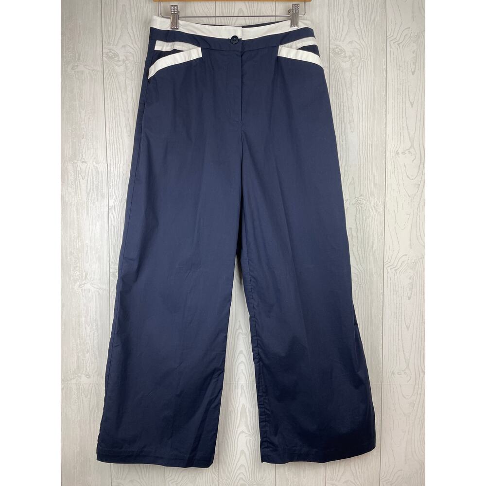 Vintage J. Peterman Colorblock Wide Leg Nautical Sailor Pants Navy Blue Size 4
